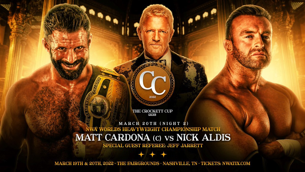 Jeff Jarrett to referee Cardona vs. Aldis NWA title match at Crockett Cup