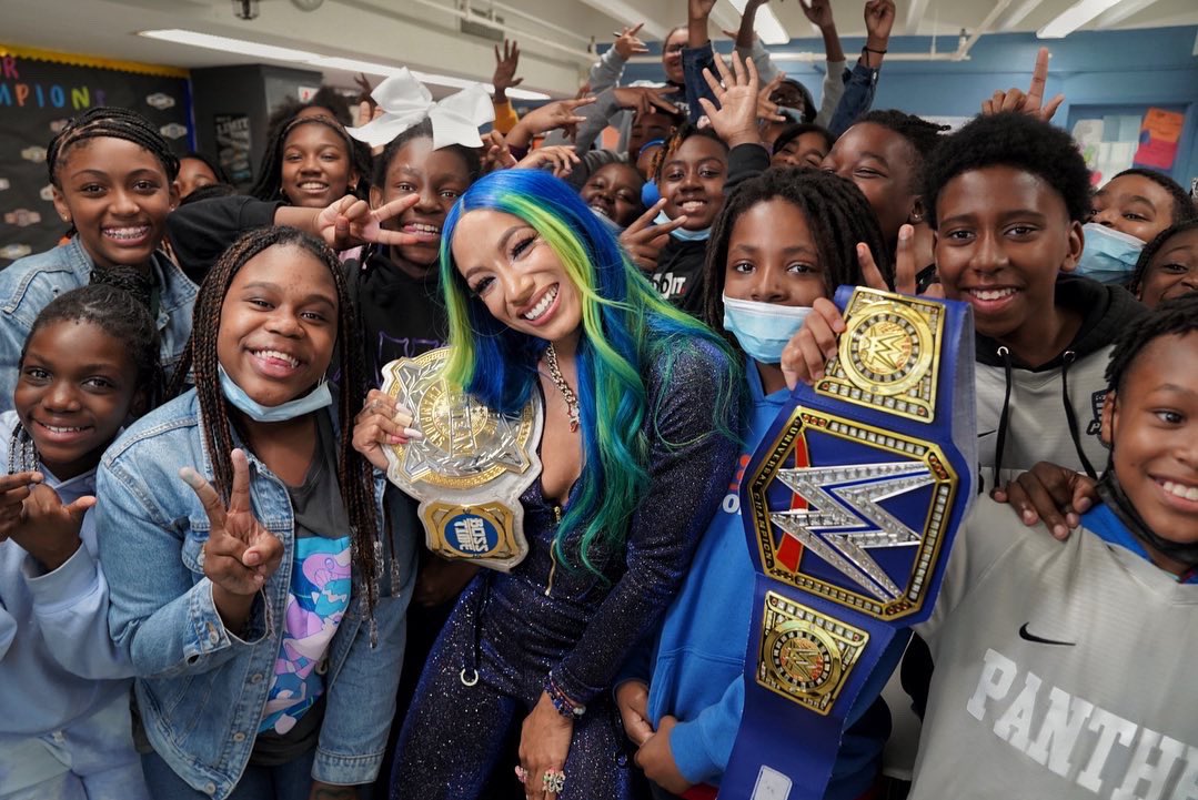 WWE’s Sasha Banks makes surprise visit to Brooklyn middle school wrestling club