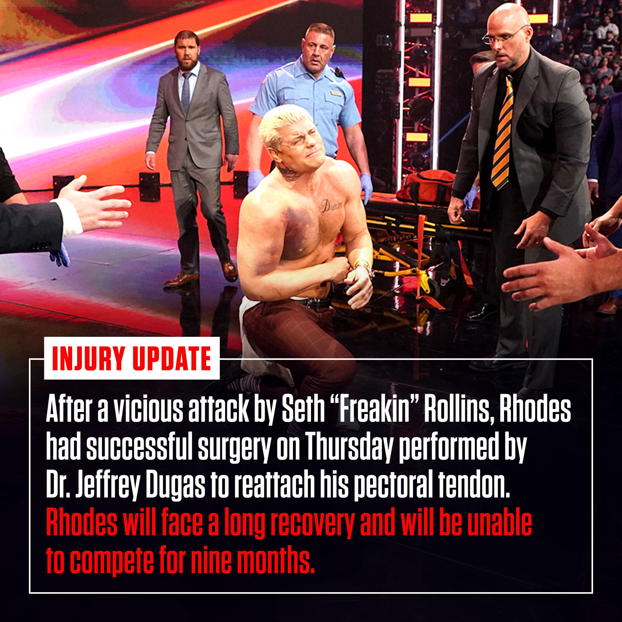 WWE announces Cody Rhodes to miss nine months after pectoral surgery