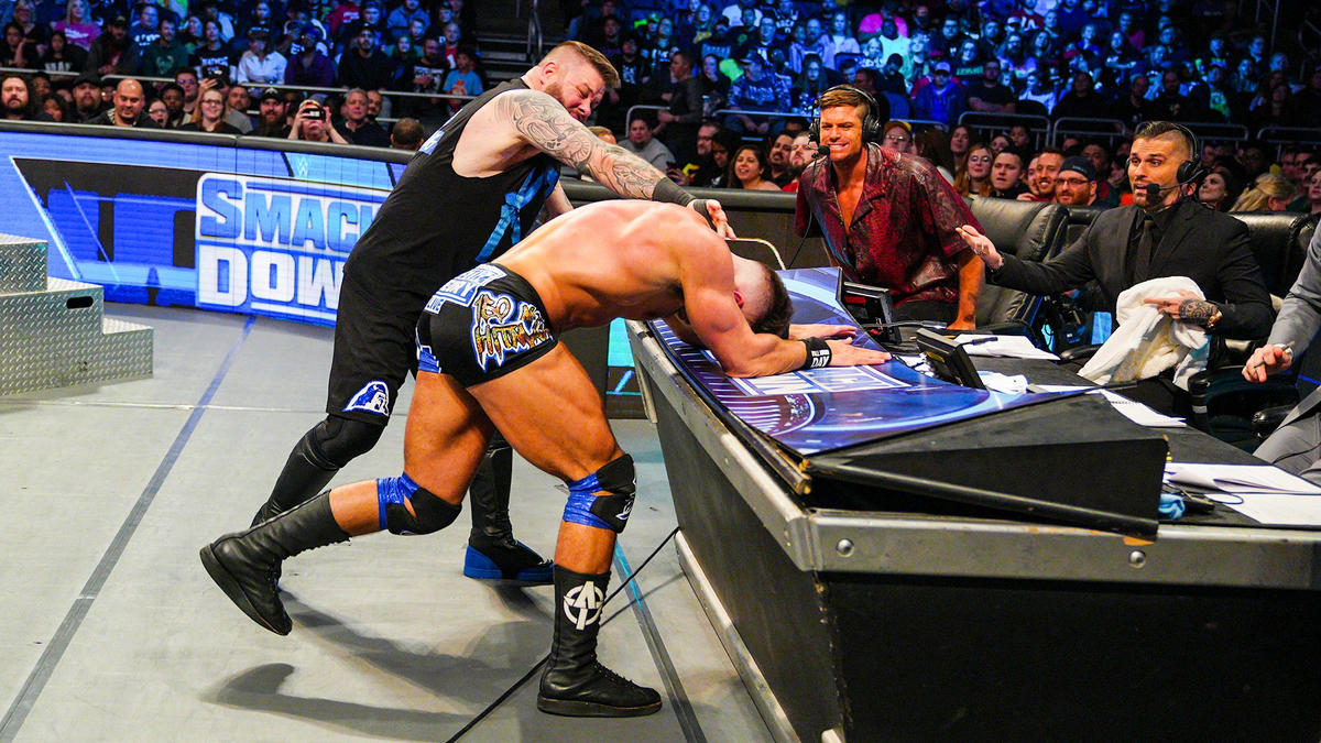 Kevin Owens filling in for Corey Graves on WWE SmackDown commentary