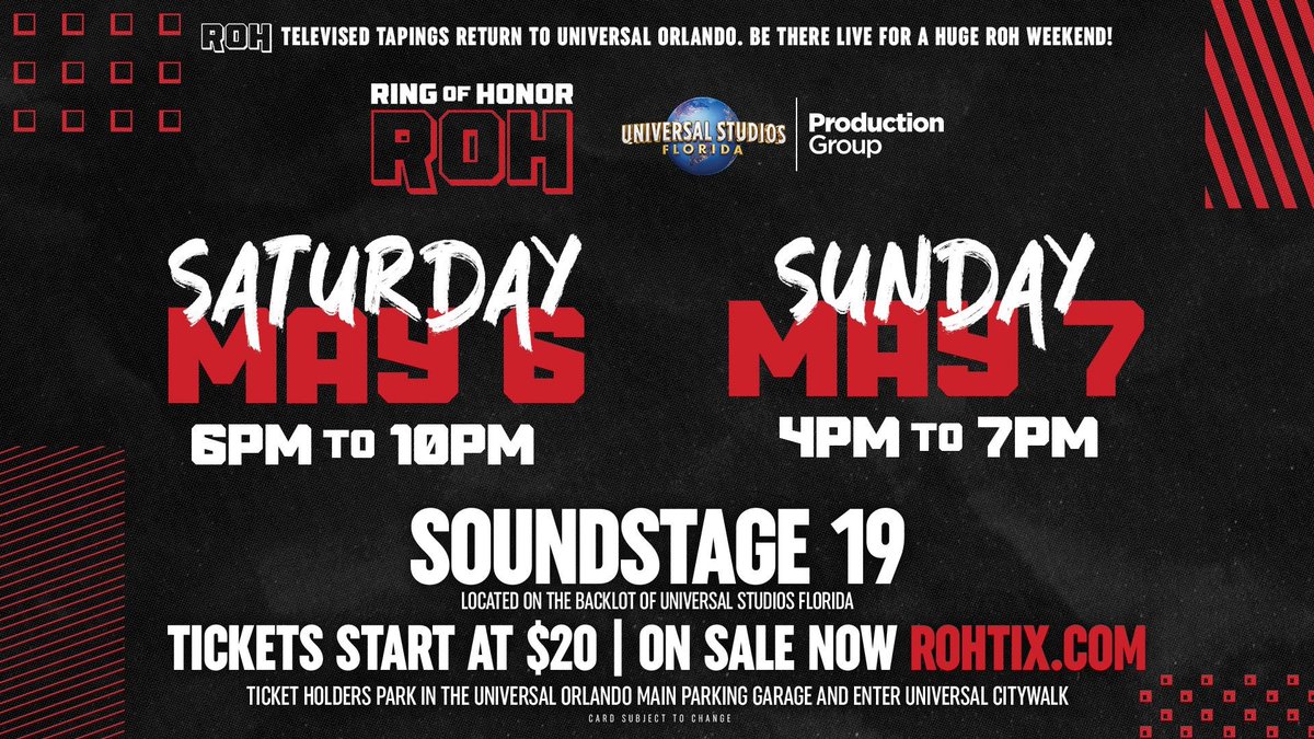 ROH returning to Universal Studios for May TV tapings