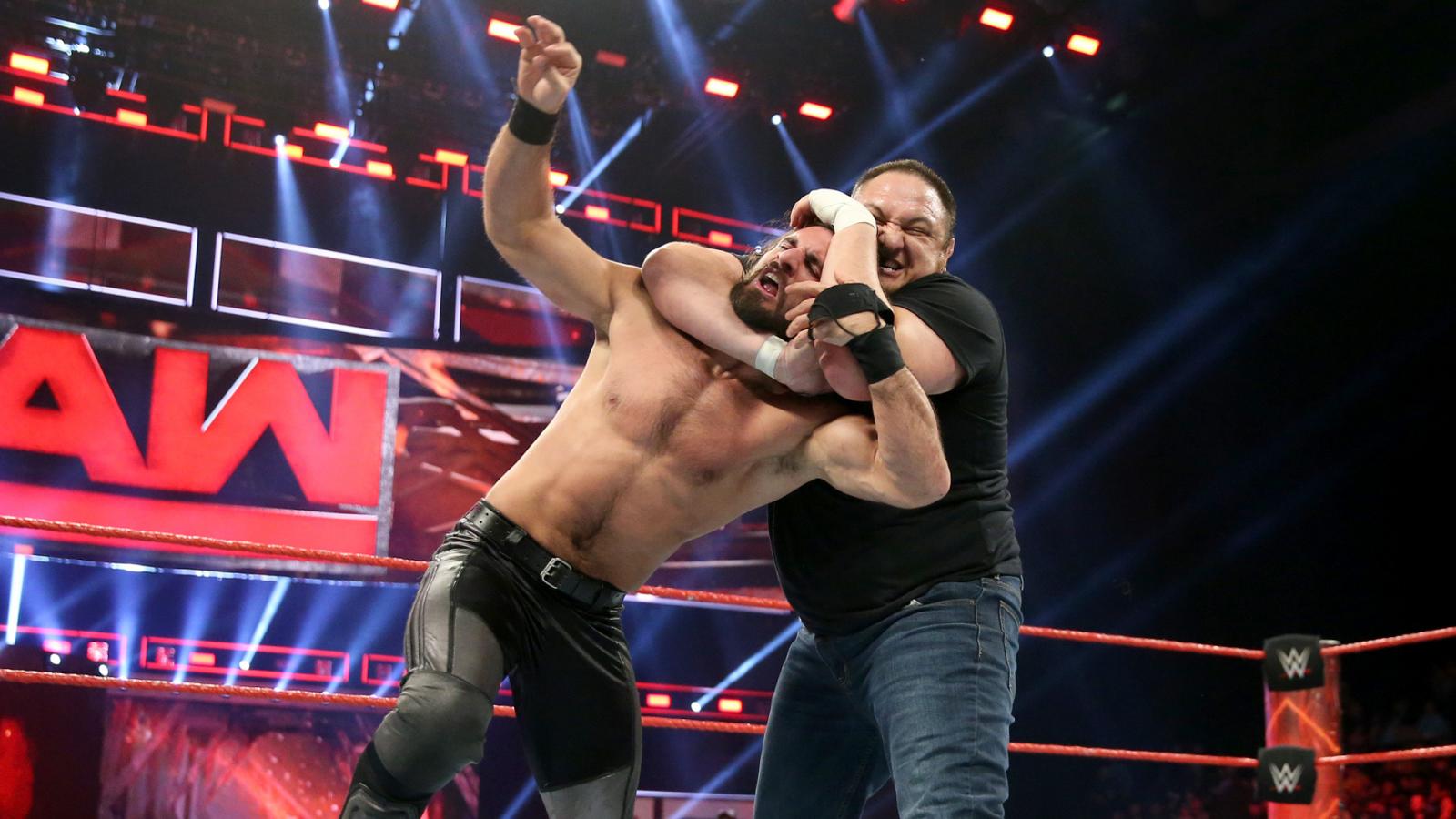 Seth Rollins suffers an injury during his brawl with Samoa Joe on Raw