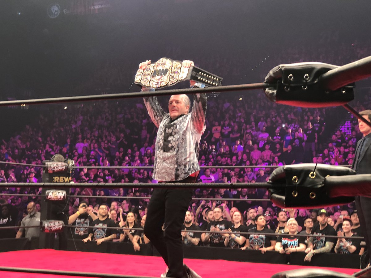 Bret Hart unveils AEW World title belt at Double or Nothing