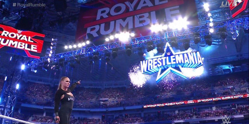 Fans temporarily evacuated after WrestleMania sign catches fire at WWE Royal Rumble