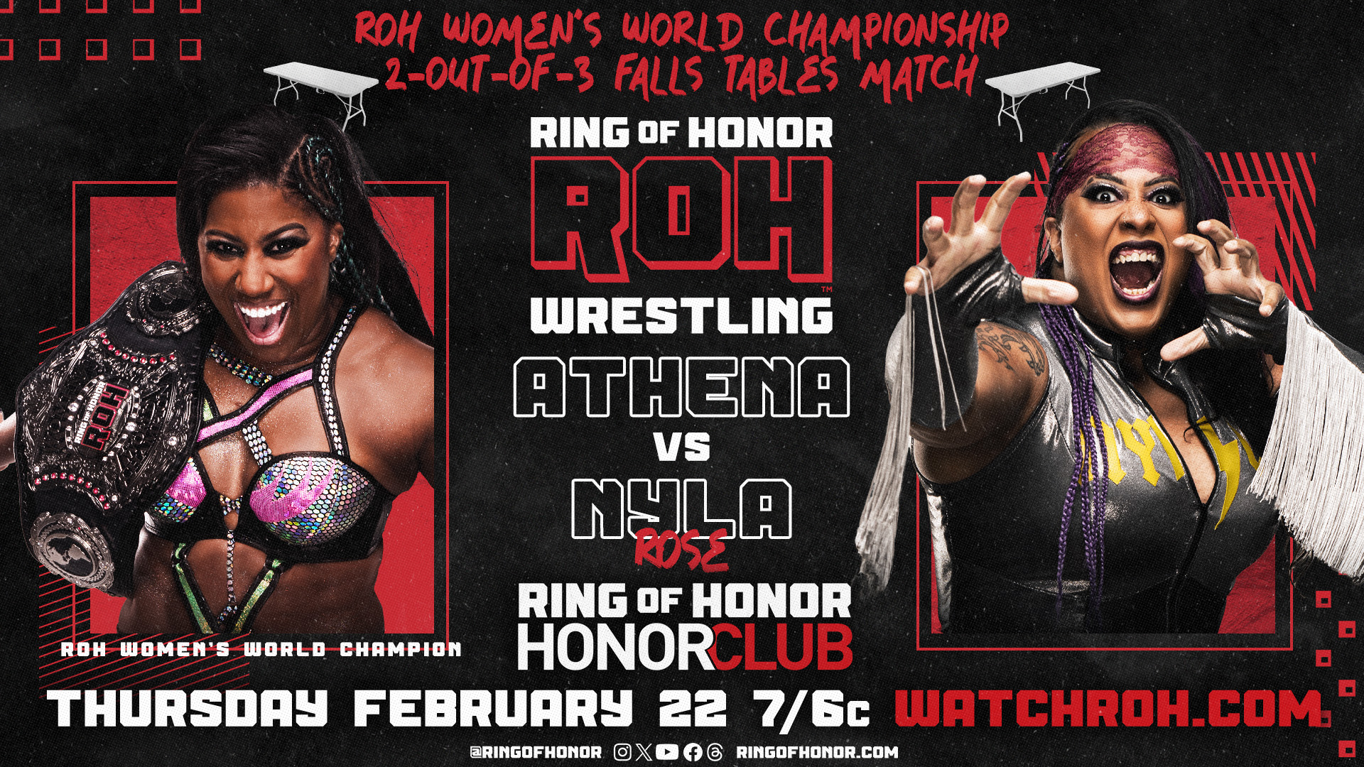Ring of Honor TV live results: Athena vs. Nyla Rose two-of-three falls tables match