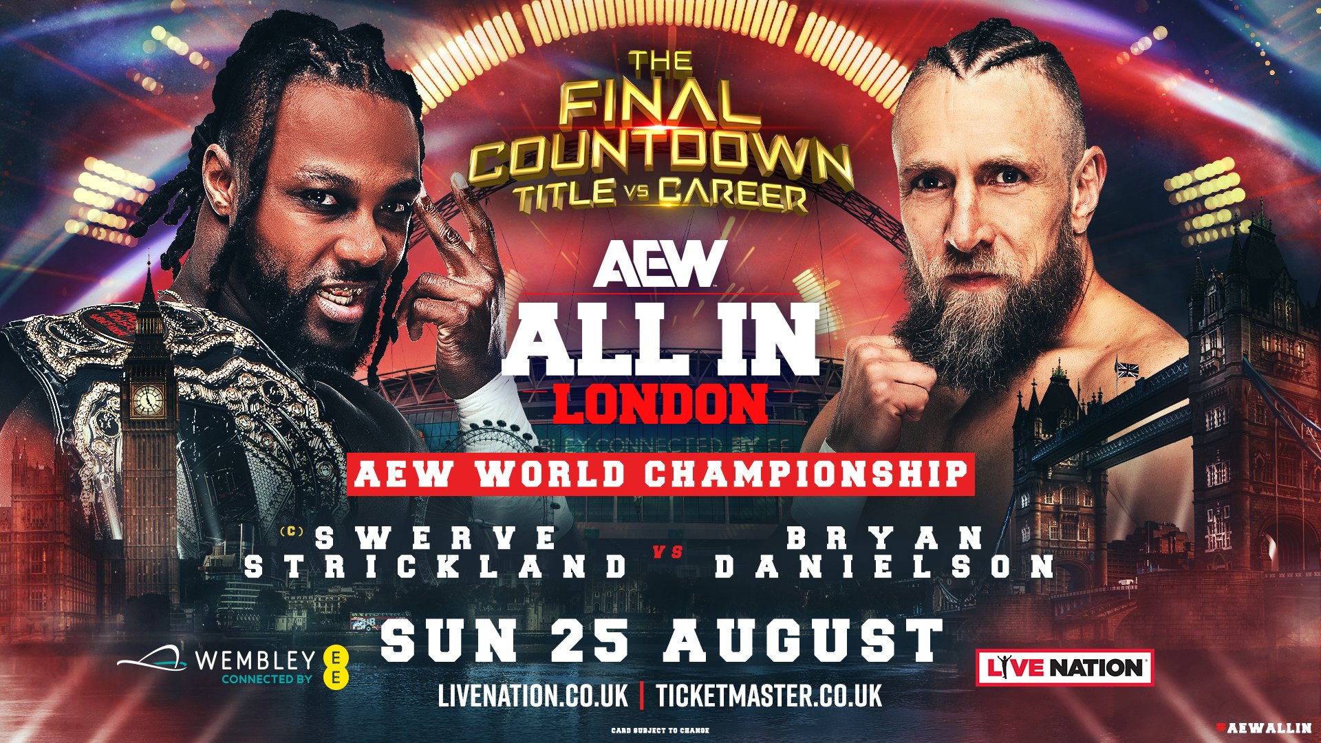 AEW All In London live results: Swerve Strickland vs. Bryan Danielson title vs. career match