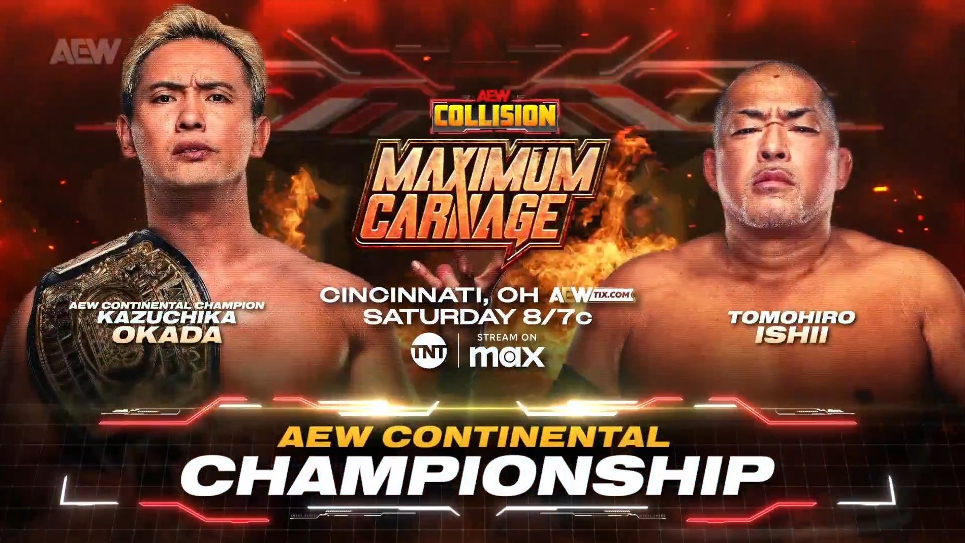 Okada vs. Ishii title match added to AEW Collision Maximum Carnage