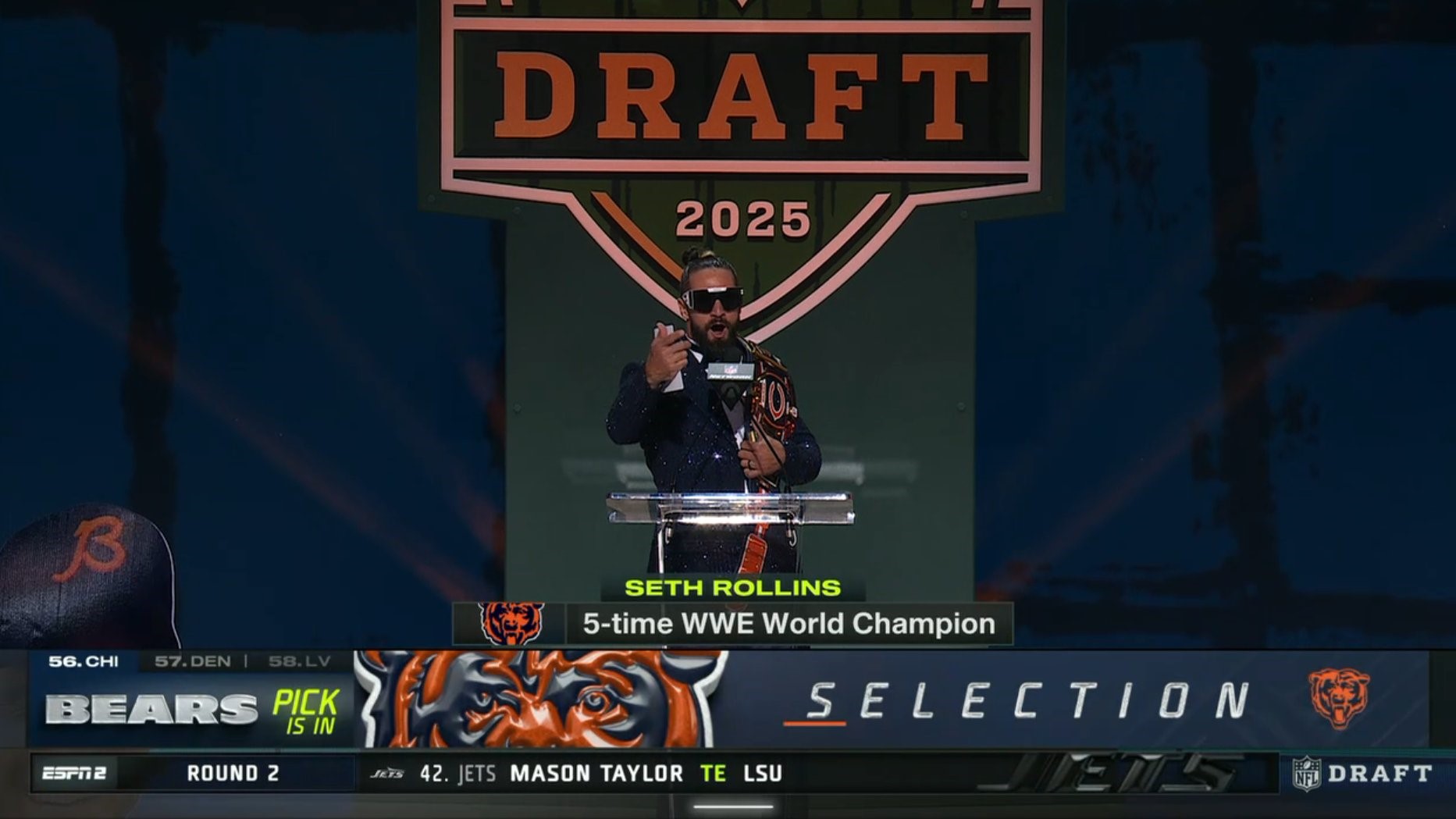 WWE wrestler Seth Rollins makes Chicago Bears NFL Draft pick