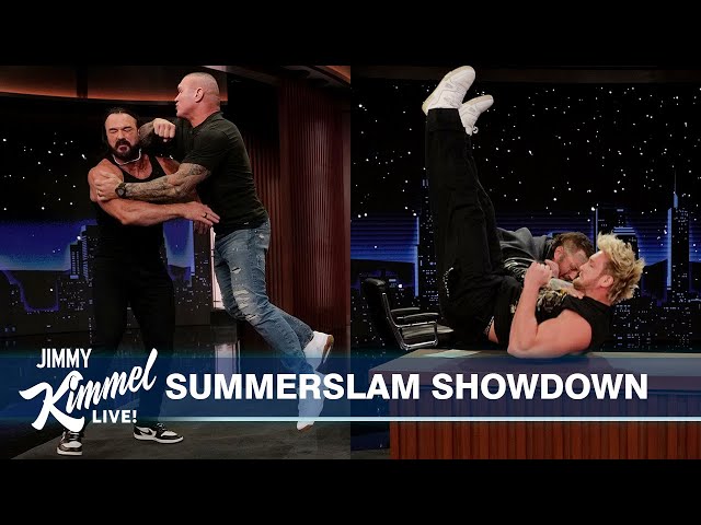 Drew McIntyre & Logan Paul crash ‘Jimmy Kimmel Live’ for pre-WWE SummerSlam brawl