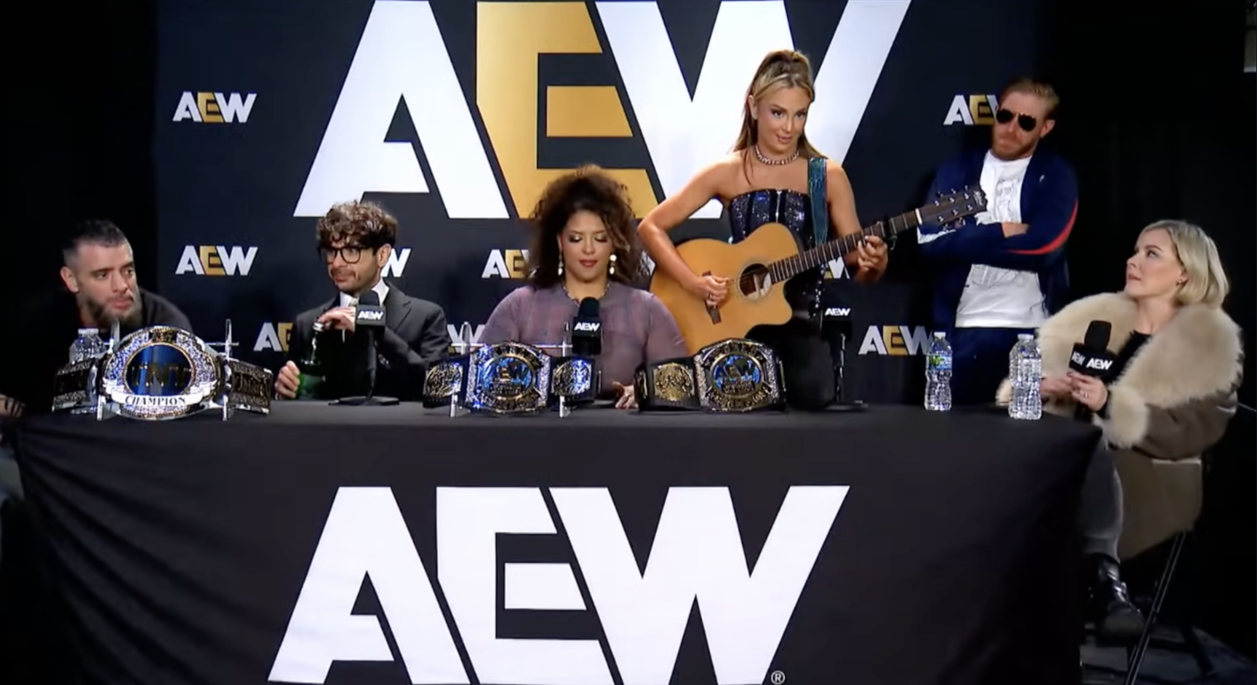 Harley Cameron performs ‘Babes of Wrath’ song at AEW Worlds End post-event scrum
