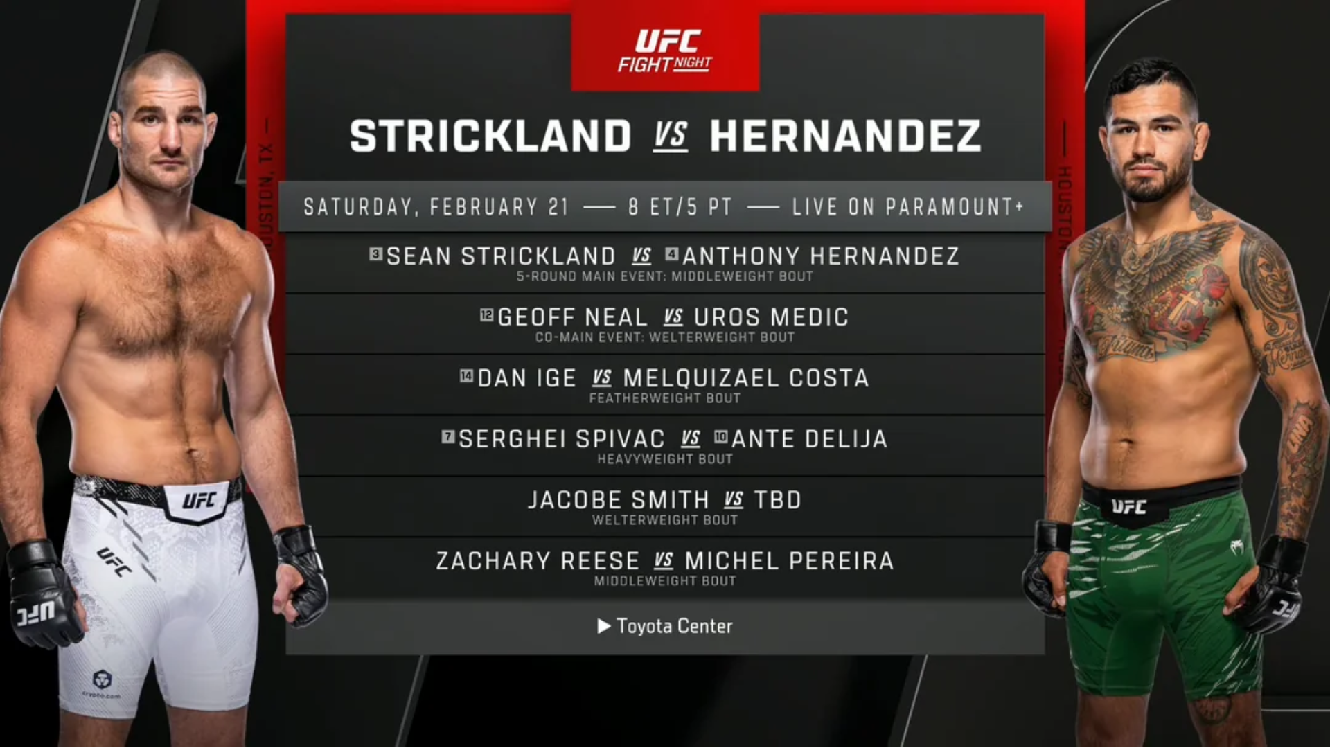 UFC Houston 2026 Strickland vs Hernandez Card